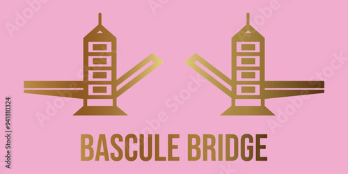 Εκτύπωση καμβά Golden silhouette of bascule bridge with text