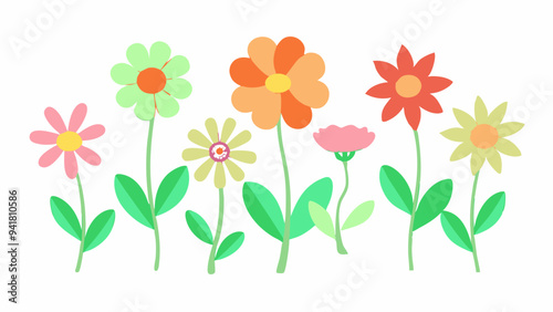 Large set of hand-drawn flowers. Flat design, cartoon, vector