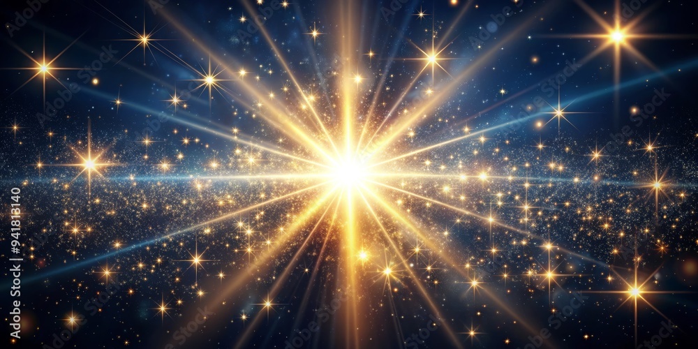 Cosmic Starburst - Golden Rays Amidst a Starry Night, space , celestial , galaxy , night sky Cosmic Starburst - Golden Rays Amidst a Starry Night, space , celestial , galaxy , night sky