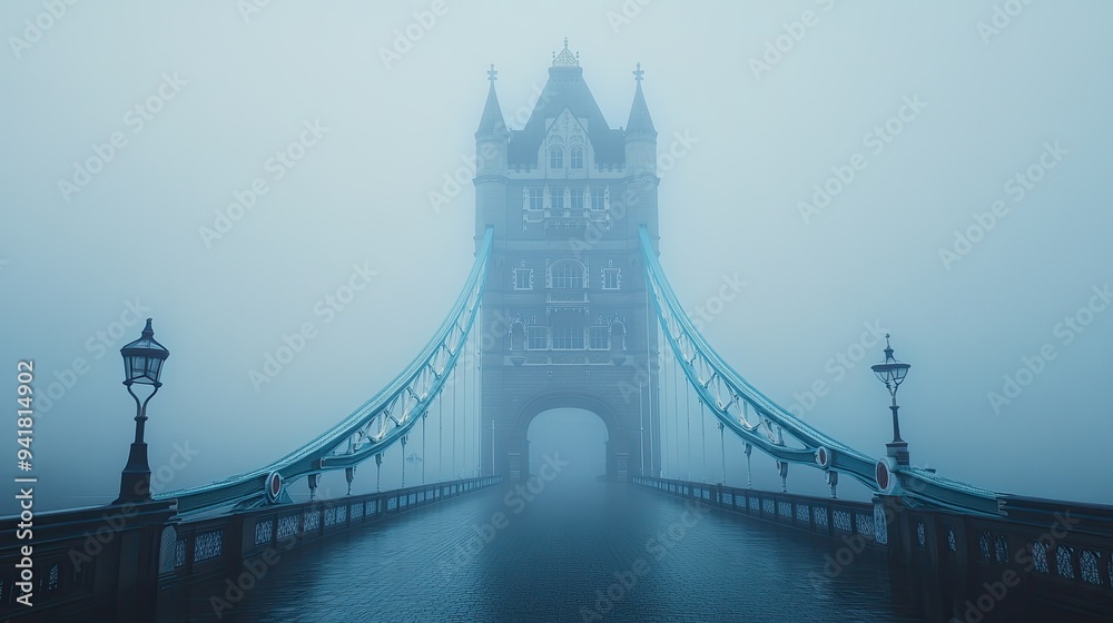 Fototapeta premium The Tower Bridge in London on a misty morning, with ample copy space in the sky above