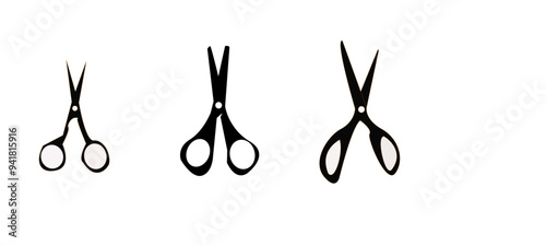 Scissors set, Cutting collection scissors,Black scissors silhouette , sharp scissors designs, clothes scissors set, Scissors vector,Nes scissors icon photo