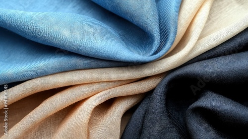  A zoomed-in image of a blue, beige, and black fabric with a fine pattern