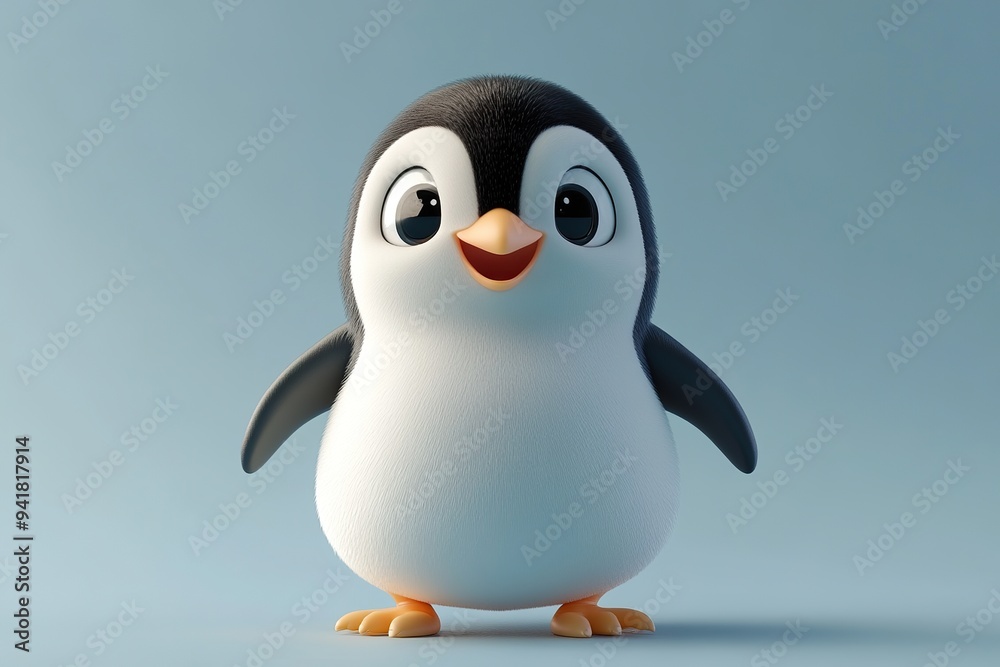 Adorable 3D cartoon penguin with a tiny beak, flappy wings, and a playful expression, rendered with soft textures Adorable 3D cartoon penguin with a tiny beak, flappy wings, and a playful expression, rendered with soft textures