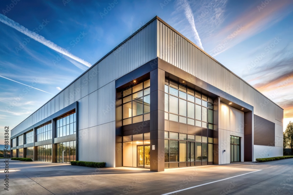 Modernist Architecture Factory: Clean lines, geometric shapes, metallic accents, neutral palette, minimalist aesthetic. Modernist Architecture Factory: Clean lines, geometric shapes, metallic accents, neutral palette, minimalist aesthetic.
