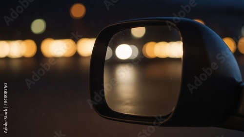 Side View Mirror with Illuminated Border. photo