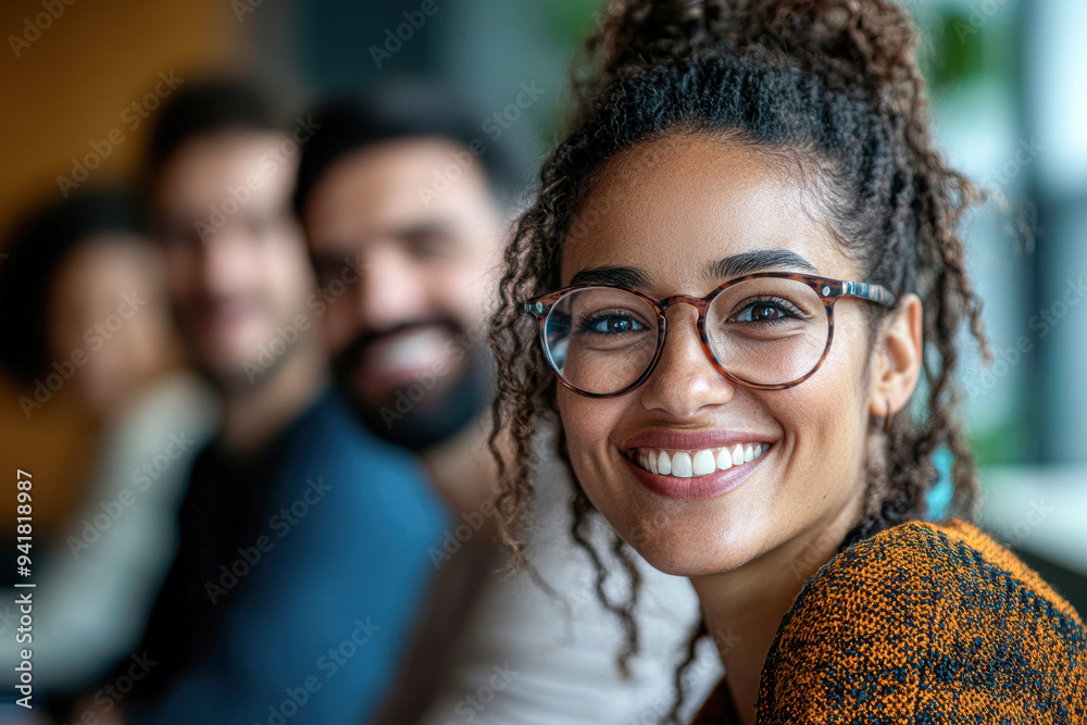 A woman with glasses is smiling and looking at the camera A woman with glasses is smiling and looking at the camera