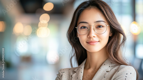 Wallpaper Mural A woman wearing glasses and a jacket is smiling for the camera Torontodigital.ca