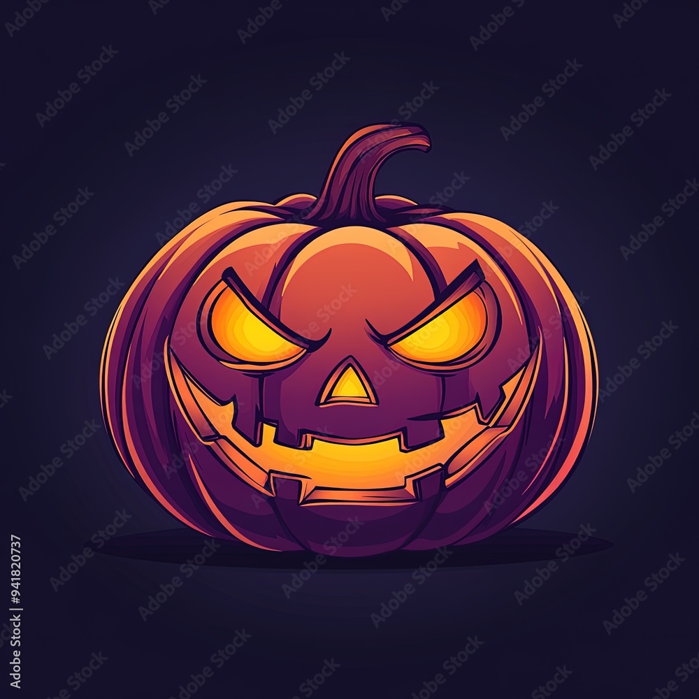 Halloween pumpkin glowing with evil smile in dark background Halloween pumpkin glowing with evil smile in dark background