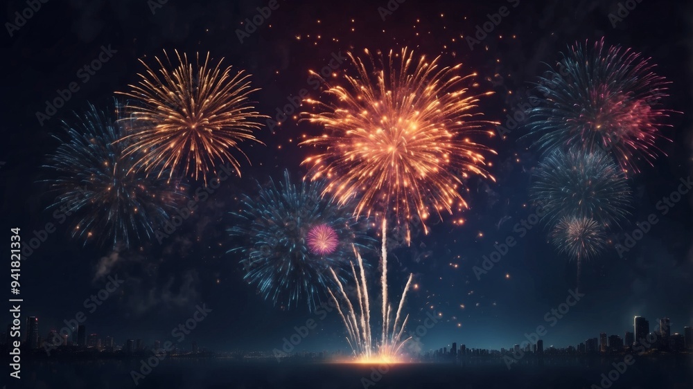 Fireworks in the night sky Happy new Year background. Fireworks in the night sky Happy new Year background.