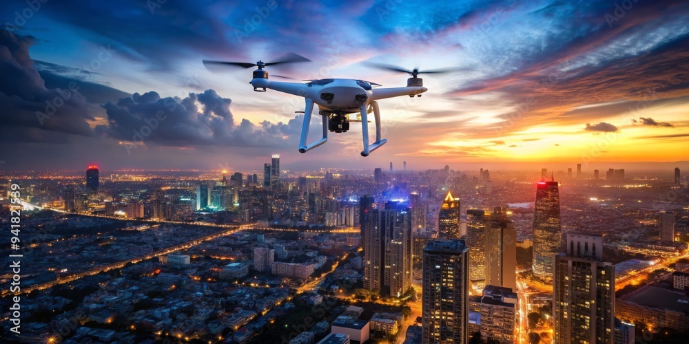 Drone Soaring Over City Skyline at Sunset, drone photography , aerial photography , cityscape , sunset Drone Soaring Over City Skyline at Sunset, drone photography , aerial photography , cityscape , sunset