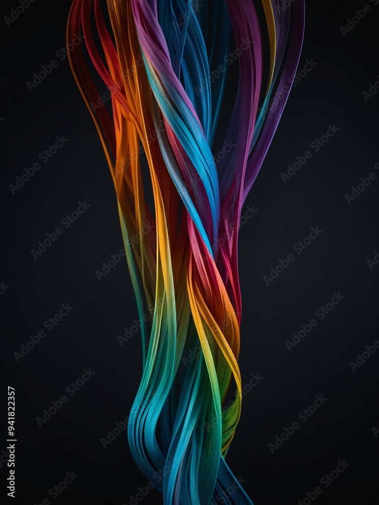 Abstract gradient ribbon in fluid rainbow colors on a dark background