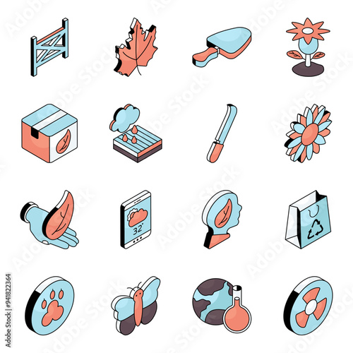 Set of Ecology and Farming Flat Icons 

