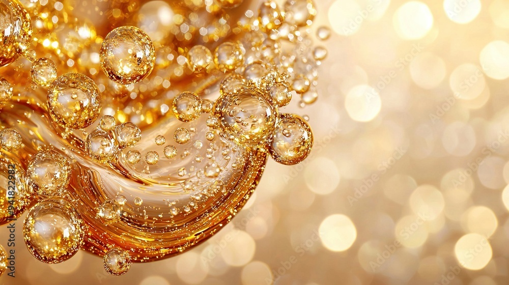 Close-up of gold-background bubbles with bokeh lighting Close-up of gold-background bubbles with bokeh lighting
