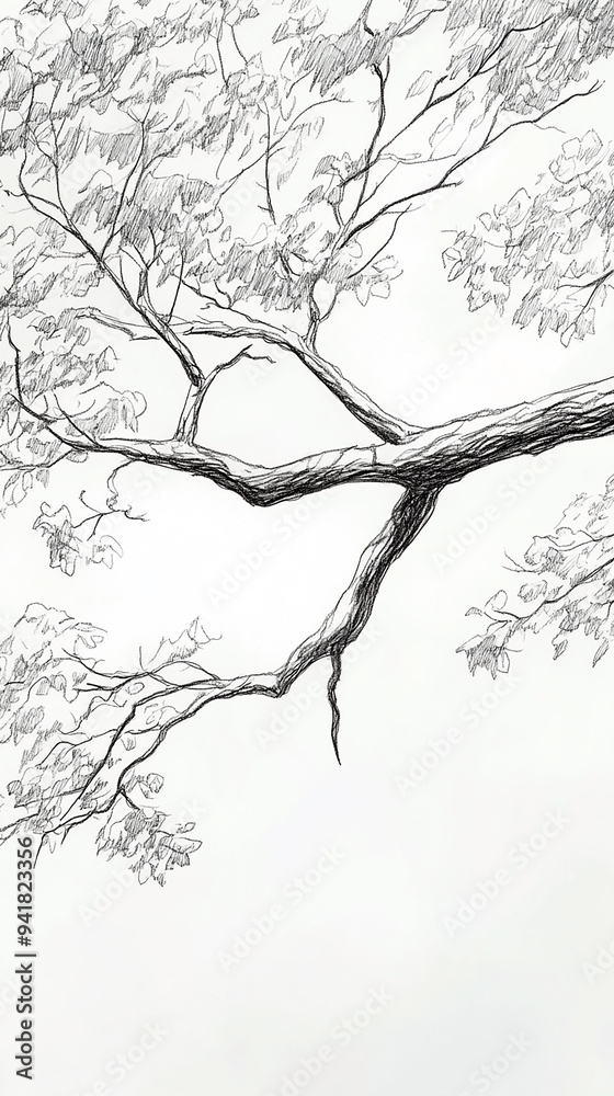 Fototapeta premium hand drawn isolated tree branch sketch drawing in white background 