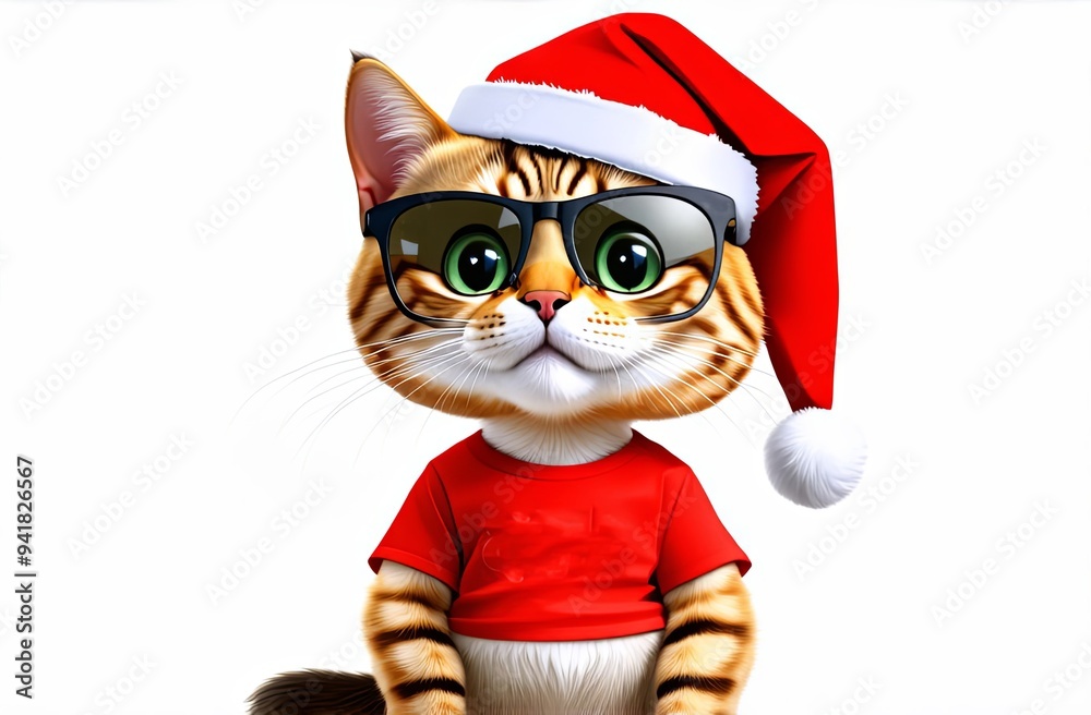 Cat in sunglasses and New Year's hat on a white background Cat in sunglasses and New Year's hat on a white background