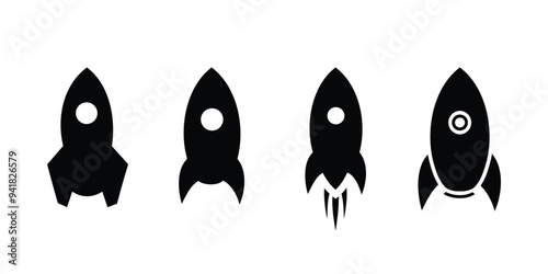 Rocket icons set. Spaceship launch icon collection. Rocketship launch icons concept.