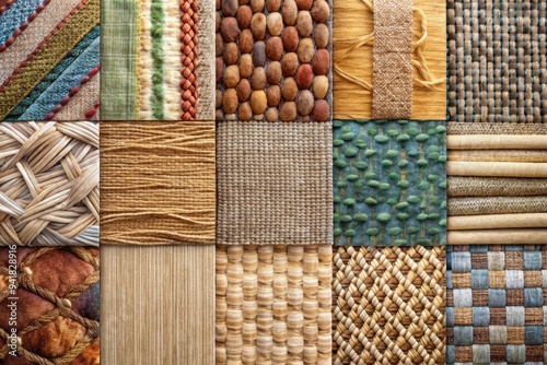 Mosaic of Textures: Rough and smooth textures, woven fabrics, embossed surfaces, natural materials, tactile experiences photo