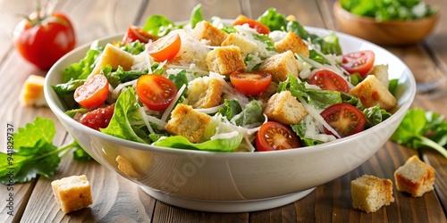 Fresh Caesar Salad with Croutons, Tomatoes and Parmesan Cheese, salad, food, healthy , recipe