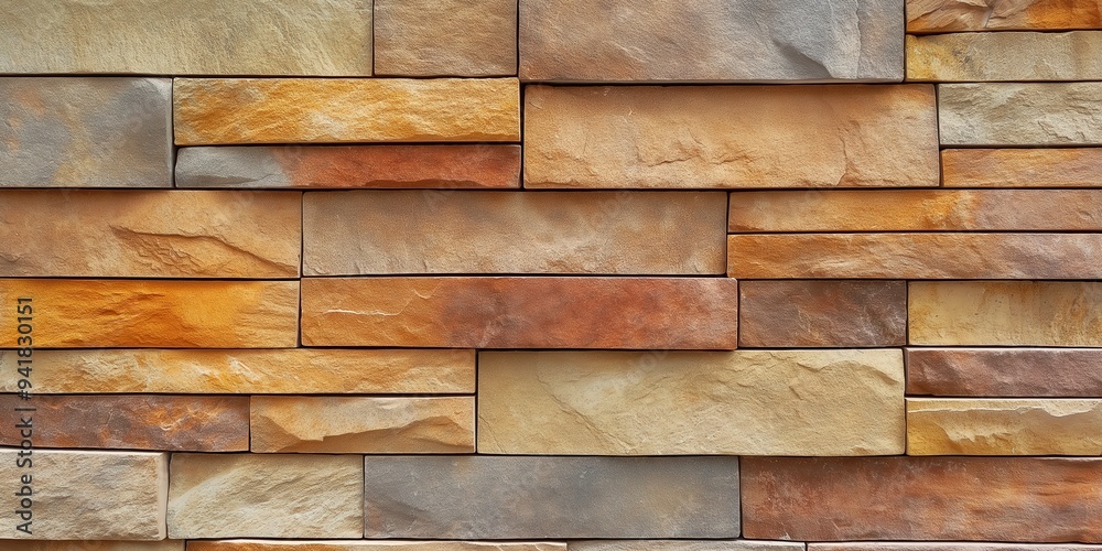 A textured wall made of various stone pieces in earthy tones. A textured wall made of various stone pieces in earthy tones.