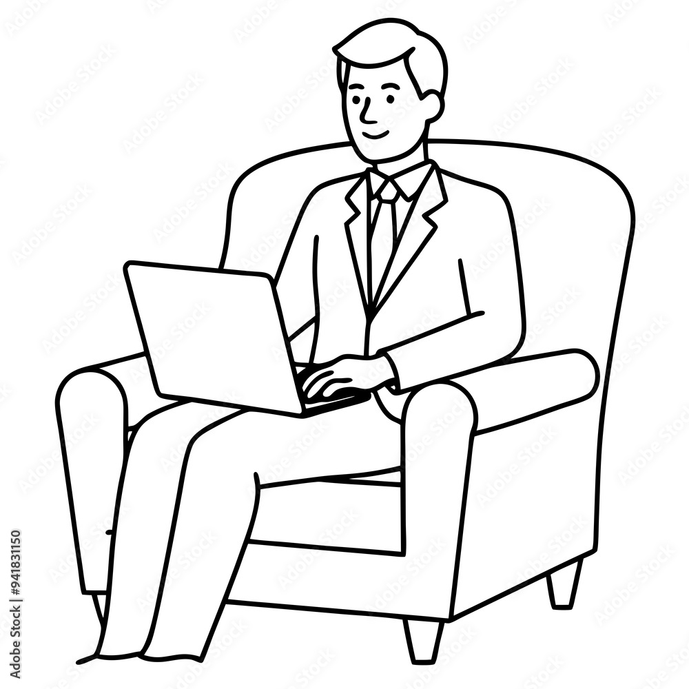Businessman in Armchair with Laptop Vector Businessman in Armchair with Laptop Vector