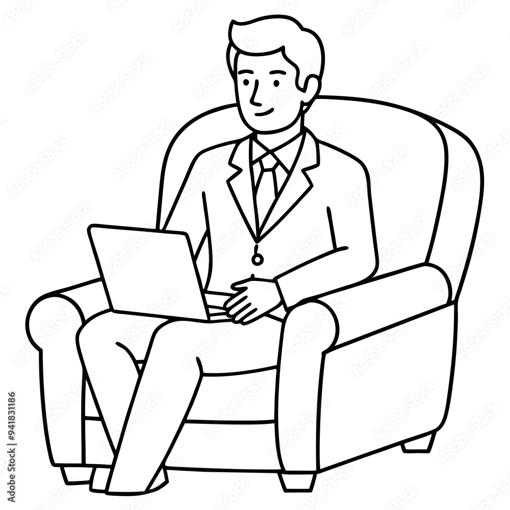 Businessman in Armchair with Laptop Vector Businessman in Armchair with Laptop Vector