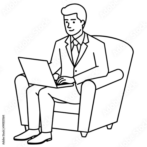 Businessman in Armchair with Laptop Vector