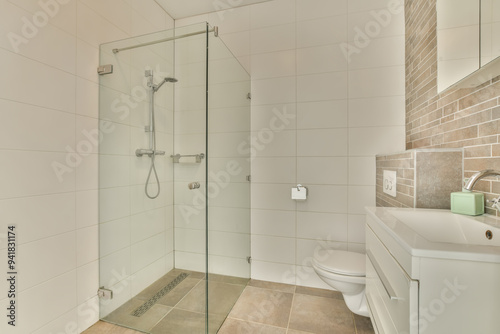 Modern bathroom interior with glass shower