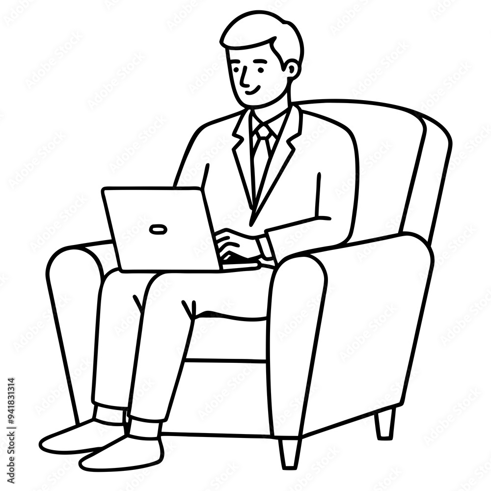 Businessman in Armchair with Laptop Vector Businessman in Armchair with Laptop Vector