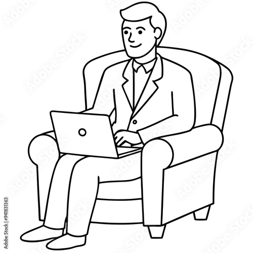 Businessman in Armchair with Laptop Vector