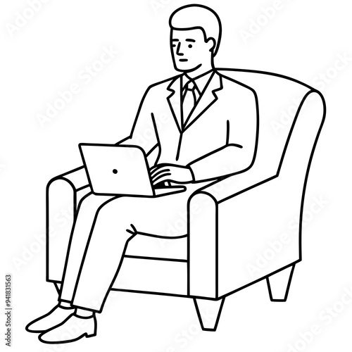 Businessman in Armchair with Laptop Vector