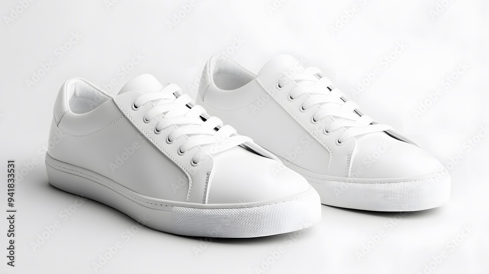 Simple White Sneakers: A pair of plain white sneakers with minimal detailing, placed side by side on a white background, with subtle shadowing.
Simple White Sneakers: A pair of plain white sneakers with minimal detailing, placed side by side on a white background, with subtle shadowing.