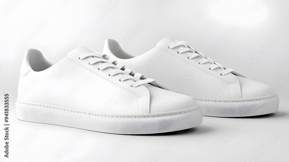 Simple White Sneakers: A pair of plain white sneakers with minimal detailing, placed side by side on a white background, with subtle shadowing.
Simple White Sneakers: A pair of plain white sneakers with minimal detailing, placed side by side on a white background, with subtle shadowing.