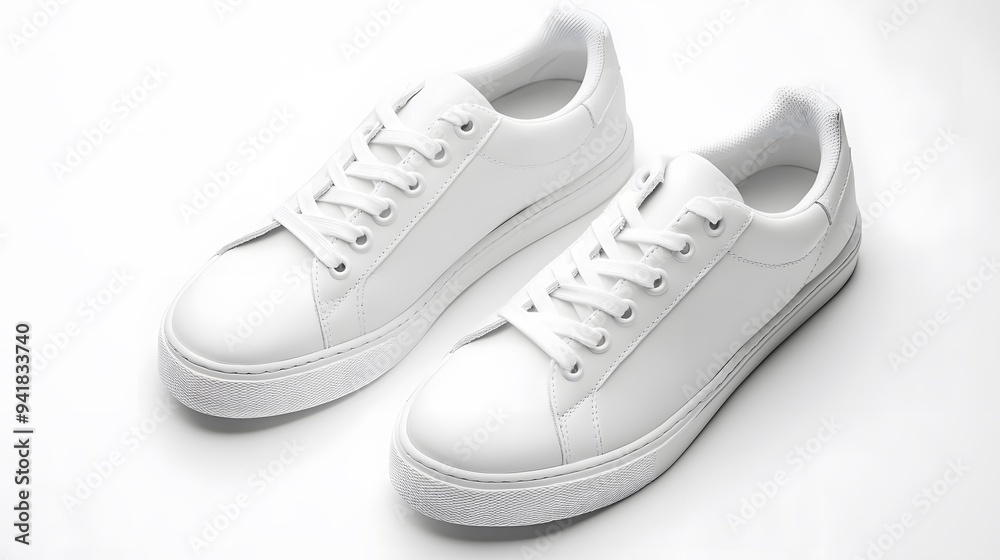 Simple White Sneakers: A pair of plain white sneakers with minimal detailing, placed side by side on a white background, with subtle shadowing.
Simple White Sneakers: A pair of plain white sneakers with minimal detailing, placed side by side on a white background, with subtle shadowing.
