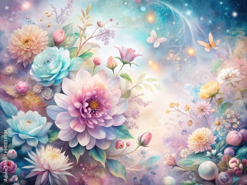 Mystic Bloom: Enchanting, ethereal, celestial, pastel hues, floral patterns