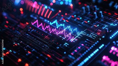 Close-up of a signal processing interface displaying electrical waveforms with various frequencies