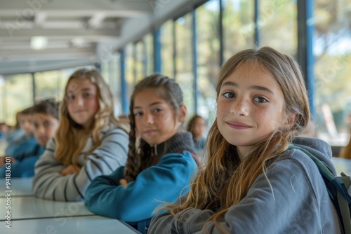 Group of elementary school students sitting in classroom