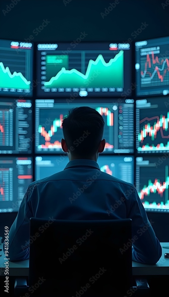 Financial analyst using AI to predict stock market trends, integrating technology and data analytics to make informed investment decisions Financial analyst using AI to predict stock market trends, integrating technology and data analytics to make informed investment decisions