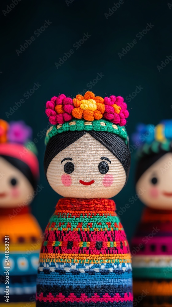 Fototapeta premium Colorful handmade dolls with traditional Mexican clothing.