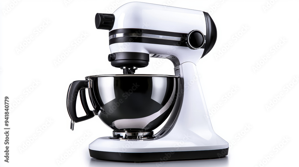 Modern kitchen mixer with sleek design and stainless steel bowl, perfect for baking. Modern kitchen mixer with sleek design and stainless steel bowl, perfect for baking.