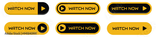 Watch now icon buttons set. Play video button set. Watch video now button. Vector illustration.