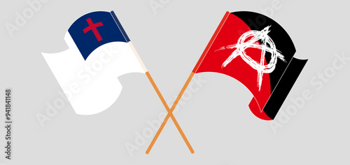 Crossed and waving flags of christianity and Anarchy