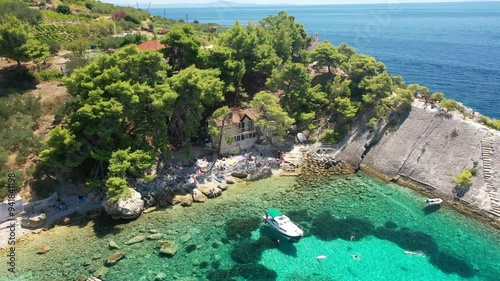 Zaraće, Hvar, Croatia - Drone Aerial Of The Village And Coastal Scenery, Croatia. Captivating Drone Footage Of Zarace On Hvar Island, Croatia, Highlighting The Village And Its Stunning Adriatic Coastl photo