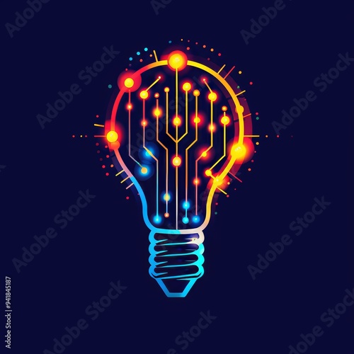 A creative digital creation showing a light bulb formed from glowing electronic circuits against a dark backdrop. photo