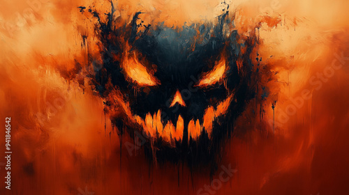 Fiery Jack-O'-Lantern Face Emerging from Darkness – Abstract Halloween Art