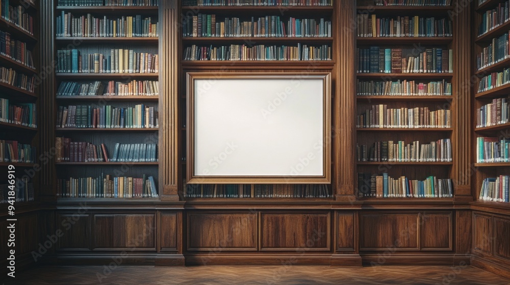 A large library with a white wall and a large number of books A large library with a white wall and a large number of books