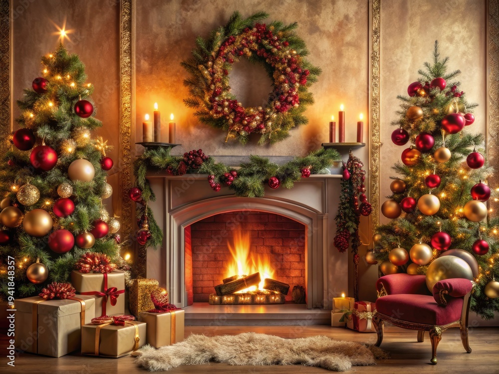 Nostalgic Holiday Hearth: Cozy, muted reds, sparkling golds, flickering flames, vintage ornaments Nostalgic Holiday Hearth: Cozy, muted reds, sparkling golds, flickering flames, vintage ornaments