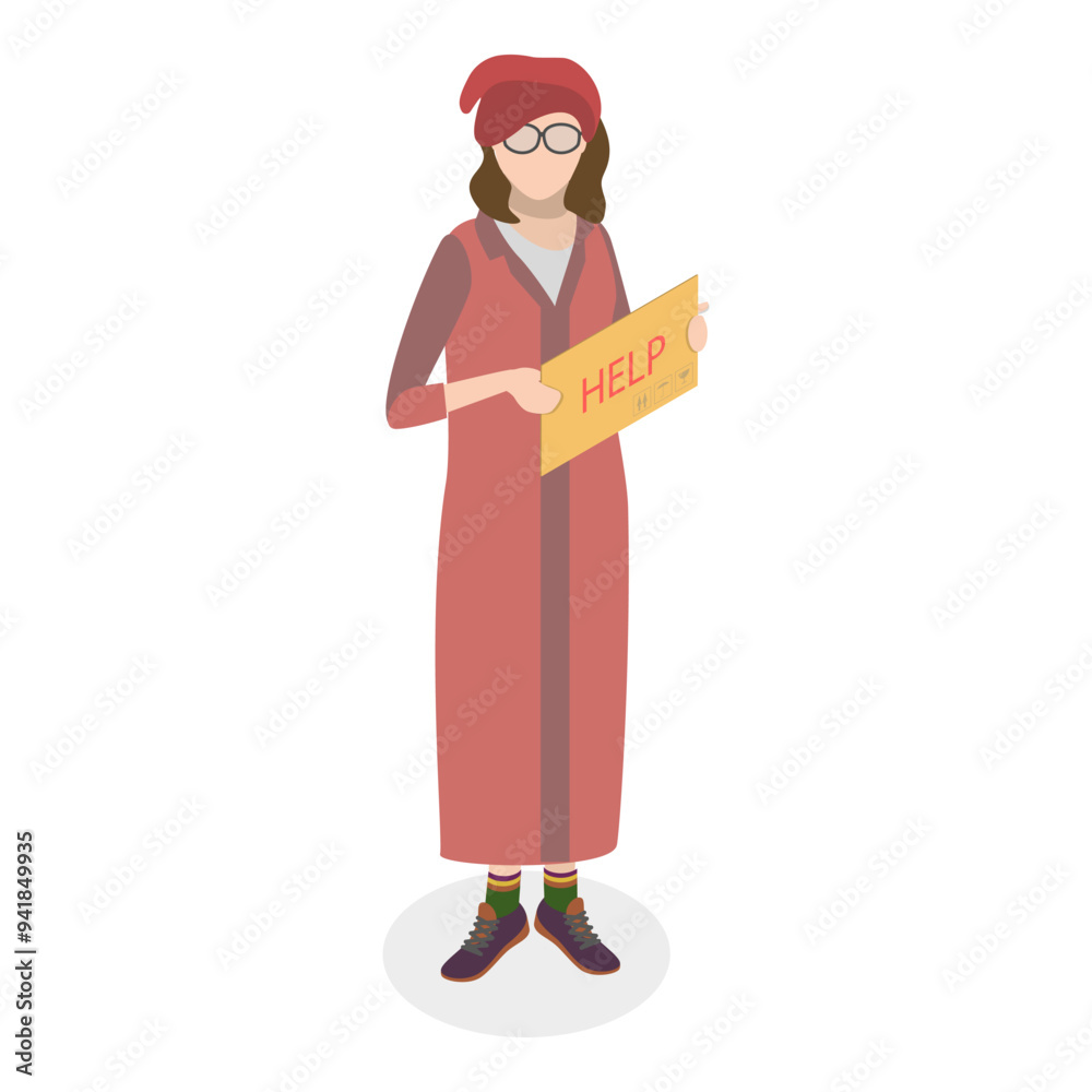 3D Isometric Flat Vector Set of Homeless People, Poverty, Unemployed and Refugees. Item 3 3D Isometric Flat Vector Set of Homeless People, Poverty, Unemployed and Refugees. Item 3
