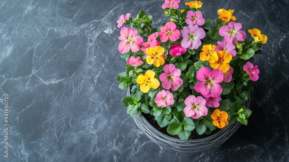 Fototapeta premium A colorful flower arrangement in a black and white background