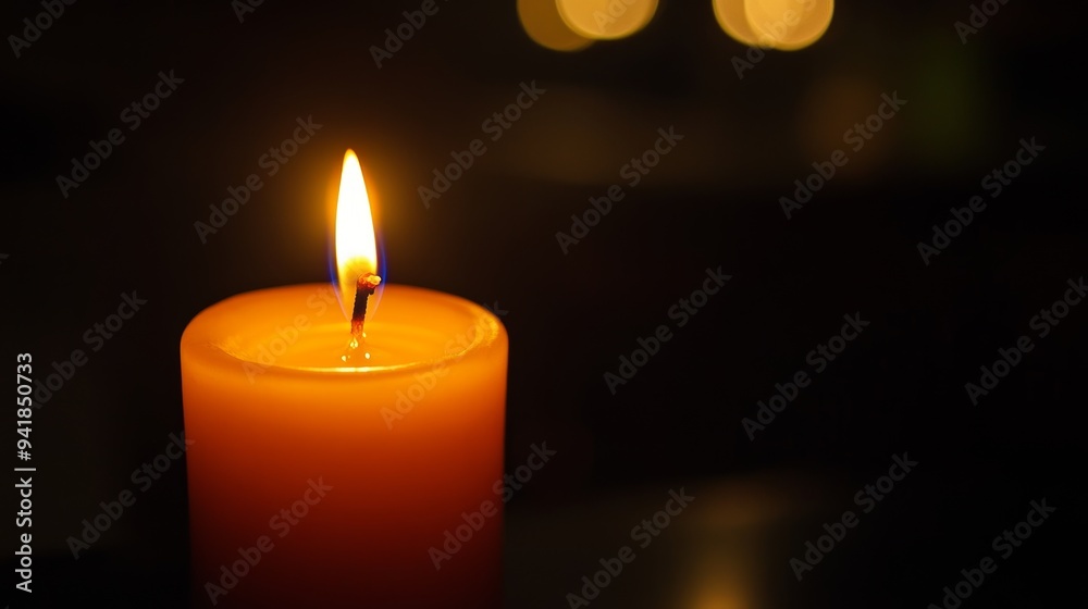 A warm, glowing candle illuminates the space, creating a serene ambiance perfect for relaxation and reflection. A warm, glowing candle illuminates the space, creating a serene ambiance perfect for relaxation and reflection.
