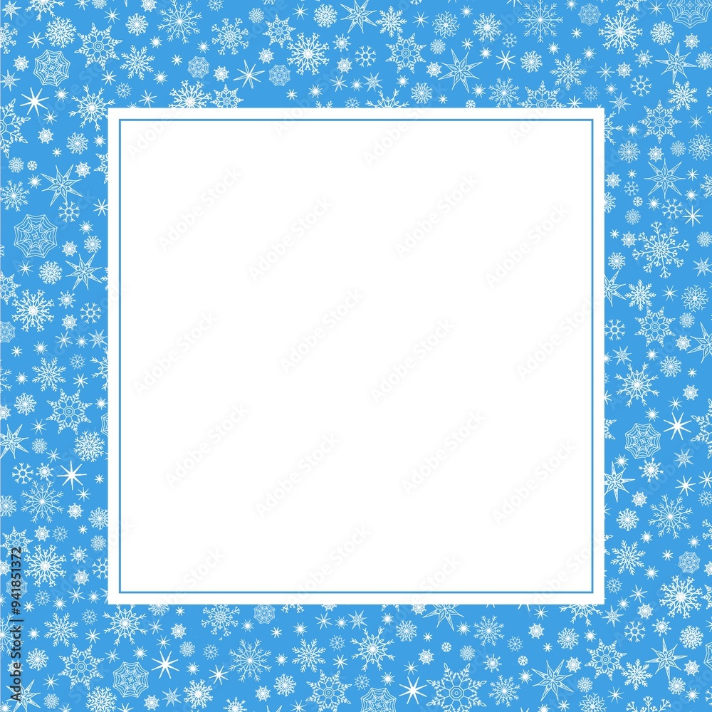 Hand drawn winter frame elegant design set snowflakes. Blue background. Hand drawn winter frame elegant design set snowflakes. Blue background.